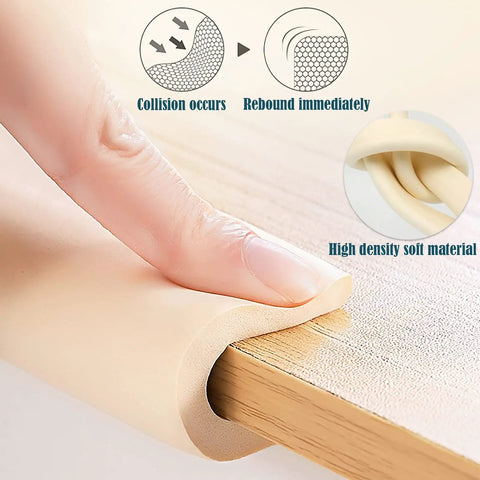 U Shaped Foam Edge Protectors For Baby Safety, Real Deal Nbr Corner Guards, Hella Cushioned Table And Wall Bumpers, 6.5 Feet Long Milky White Home Babe Proofing Go To Essentials shown being applied to table edge.