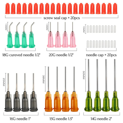 Pro Grade Glue Applicator Syringe Set With Blunt Tip Needles And Caps For Liquid Glue Ink Perfume Lip Gloss Making Includes various needle sizes and caps