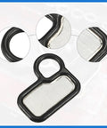 Close-up of Honda CR V Solenoid Gasket Kit With Spool Valve Filter Screen Replacement, OE 15845-5A2-A01, black rubber and silver metal