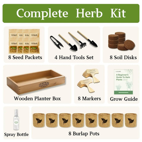 Indoor Herb Garden Starter Kit All In One Garden Set With 8 Biodegradable Pots Soil Discs And 8 Non GMO Seeds Basil Mint Oregano Dill