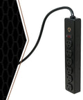 Beefy All Metal Mountable Power Strip With 6 NEMA 5-20 Receptacles, 20 Amp Capacity And NEMA 5-20 Plug shown vertically