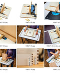 Box Joint Router Jig With Precision Indexing For Router Table, Smooth Glide Sled, showing various woodworking setups.