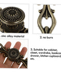 European Carving Handle 8.46 Inch Antique Bronze Cabinet Pulls Zinc Alloy with intricate detailing, suitable for cabinets and wardrobes.