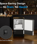 Drainless Under Counter Ice Maker 15 Inch Wide With 12 Lb Storage Crescent Ice No Drain Needed Stainless Steel open in kitchen