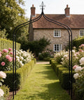 Thickened Metal Garden Arch With 16mm Pipe Diameter Beefy Heavy Duty Gothic Double Spire Arbor For Climbing Plants Roses And Vines Ideal Wedding And Bridal Party Patio Decor Black XL in garden setting