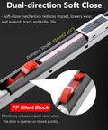 Close-up of the dual-direction soft close mechanism on Smooth Rolling Sliding Barn Door Track With Quiet Soft Close Hardware.