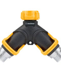 EZ-Flow 2-Way Hose Valve with lever, high flow valves, swivel couplings, durable metal threads, easy water split from faucet