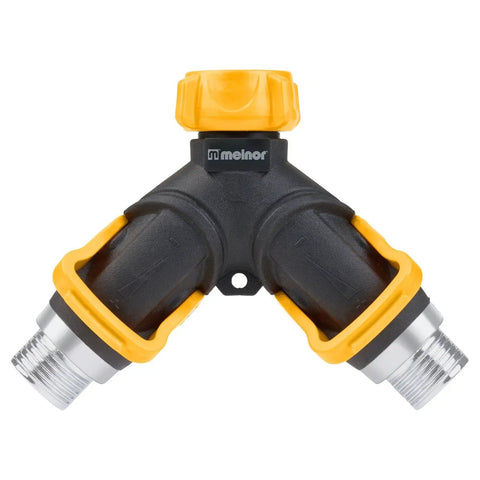 EZ-Flow 2-Way Hose Valve with lever, high flow valves, swivel couplings, durable metal threads, easy water split from faucet