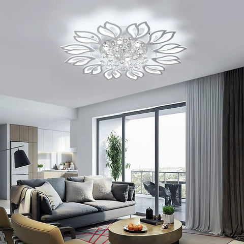 Led Flower Ceiling Light With Remote Dimmable Modern Flush Mount Chandelier, Acrylic Petal Ceiling Fixture For Kitchen Bedroom Dining Living Room, 70W 4200Lm, 3000K To 6500K Adjustable Brightness