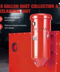 Red 1.8 gallon tank of Beast 1.6 HP Industrial Dust Collector with universal fit for sandblasting cabinets, boosts dust filtration.