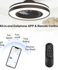 Smart Ceiling Fan With Lights Remote Control Dimmable LED Lighting 20 Inch Enclosed Bladeless Fan Semi Flush Mount app remote control