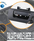 Heavy Duty Locking Tailgate Handle Latch Kit With Trim Bezel And Lock Cylinder, close-up view with key.