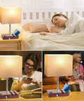 Fully Dimmable Bedside Lamp With USB Charging Station And Built In Outlet Small Chill Wood Table Lamp With Phone Stand