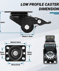 Dimensions of Low Profile 30mm Plate Casters Set Of 4 Beefy Heavy-Duty Nylon Wheels 1100 Lbs Capacity Anti-Wear With 4 Brakes