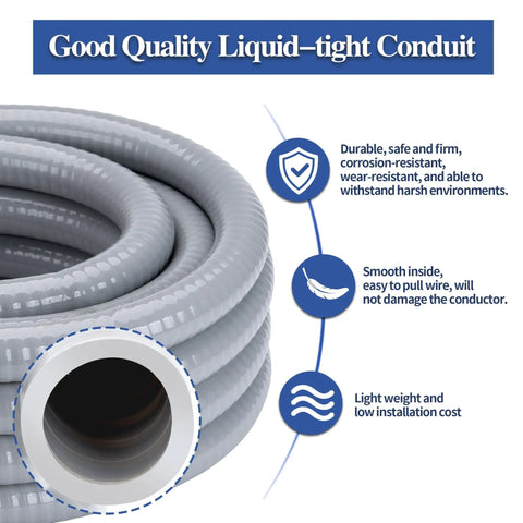 Half Inch 10 Ft Non Metallic Liquid Tight Flexible Conduit Kit With Straight And 90 Degree Angle Fittings For Electrical Wiring Weatherproof PVC