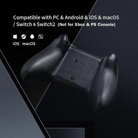 Back view of Wireless PC Controller With 3.25ms Latency And TMR Joysticks, Cross Platform Play Across PC Switch Steam Deck ROG Ally Android iOS And macOS.