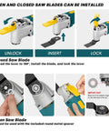 Steps to install saw blades on the 2.5 Amp Corded Oscillating Multi Tool Kit with Six Variable Speeds and 3 Degree Oscillation
