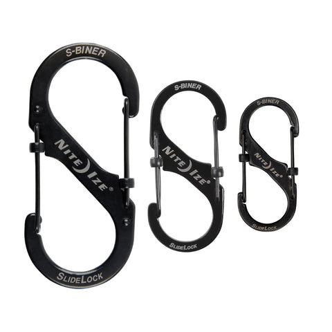 SlideLock Stainless Steel S Biner Dual Gate Carabiner With Locking Mechanism for Everyday Carry in three sizes