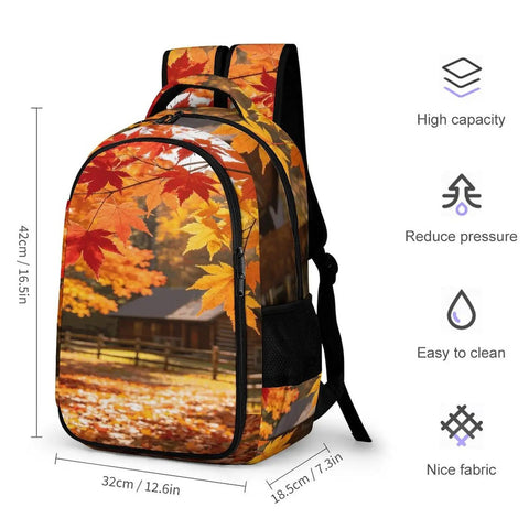 Maple Branch Autumn Cabin Printed Unisex Backpack With Large Capacity Built From Durable Polyester For Everyday School Travel Hiking And Commute