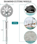 Diamond cutting wheel dimensions and uses for stone, jade, glass, and brick in 32 Piece Rotary Tool Accessories Kit Dremel Compatible.