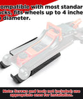 Wall Mount Floor Jack Holder Rack For Enclosed Race Trailer Tools Storage And Organization No Screws Hydraulics Friendly Trolley Jack Accessory shown holding a floor jack