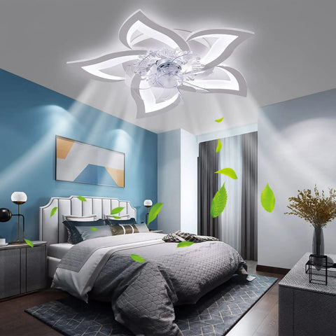 Dope Modern Ceiling Fan With Lights Remote Control 50W 3 Color Temperatures 6 Speeds 27 Inch Quiet Ceiling Light in bedroom