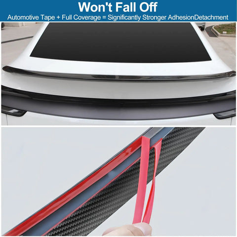 Kick Out Your Setup With This Dope No Drill Rear Spoiler For Tesla Model Y Juniper Refresh with strong adhesive tape detail.