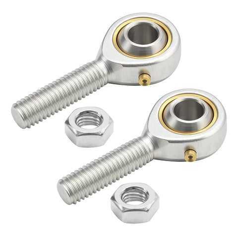Two Pack POS10 Rod End Bearings With Jam Nuts 10mm Bore M10x1.5 Right Hand Thread Pre Lubricated Joint For Hydraulic Cylinders CNC Equipment And Machinery, Handles 13 Degree Angular Misalignment With Ease, Heavy Duty Precision. Two 10mm steel rod end bearings with jam nuts