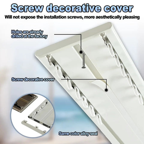 Double Row Curtain Track System With Silent Glide For Drop Ceiling Heavy Duty Design Hassle Free Snap Together Setup No Tools Needed Pre Connected For 39 Inch Plus Lengths Easy DIY Install And Quiet Operation. White alloy screw cover