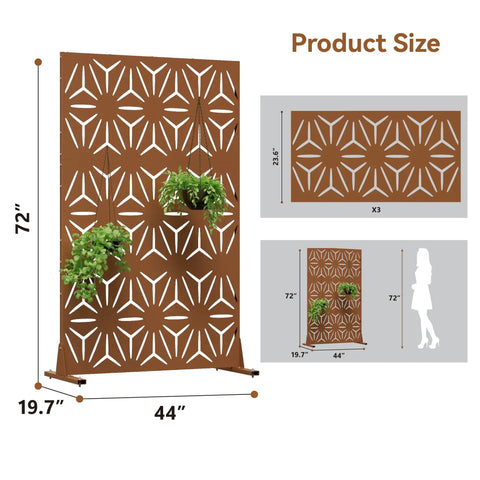 Sturdy Outdoor Privacy Screen With Stand 72 Inch Height By 44 Inch Width Brown Metal Fence Panels For Patio Balcony Garden