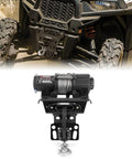 WeiSen 4500lb Electric Winch Kit With Remote For Polaris RZR XP 1000 And General Models mounted on ATV front, featuring solid steel rope.