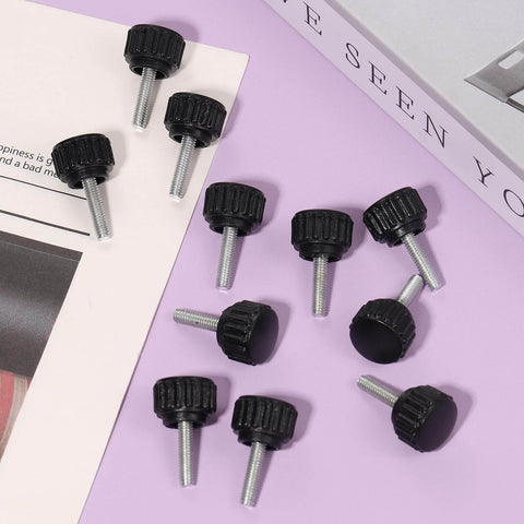 24 Pack M4 X 15mm Threaded Knurled Thumb Screws For VESA Monitor Mounts Carbon Steel With ABS Grip on purple background