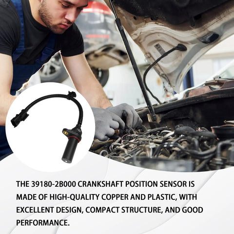 Crankshaft Position Sensor Replacement OEM 39180-2B000 391802B000 SU13885 For Hyundai Kia Dodge Engine Sensor Direct Fit High Quality Fits Tucson Accent Rio Soul And More Cars, copper plastic, installed in engine bay