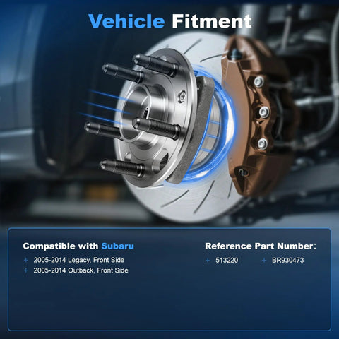 Direct Fit Front Wheel Bearing and Hub Assembly for Subaru Legacy and Outback 2005 to 2014 Front Left or Right Passenger or Driver Side Replacement 513220 BR930473 close-up