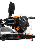 Pro Level 15 Amp 12 Inch Dual Bevel Sliding Compound Miter Saw With Crisp Led Cutline Guide and Wall Savvy Compact Footprint, side view