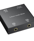 Active 2 Channel 3.5mm Audio Mixer For PC Console Phone And MP3 Players, Clear Sound No Echo, gold plated connectors visible