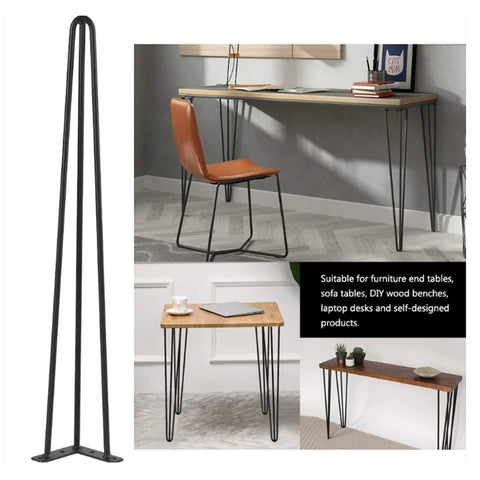 Rock Solid Black Hairpin Table Legs With Adjustable Height And Reinforced Welded Base For Dining Or Coffee Tables Includes Scratch Guard Feet Built Tough To Carry Heavy Loads in a modern setup with wooden surfaces.