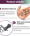Stainless Steel Hitch Pin Clip Kit 80 Piece Set With Six Sizes For Hitch Pin Lock Systems Trucks And Engine Repair Gear Up Your Ride With Durable R Clips And Retaining Pins Assortment, showing assorted R clips and retaining pins in hand and details about durability and corrosion resistance.
