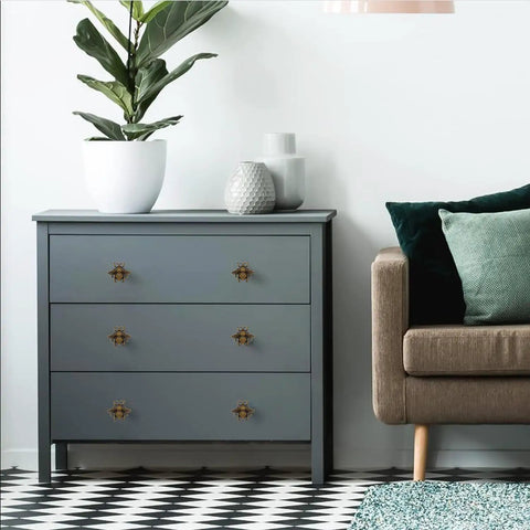 Gray dresser with Bee Cabinet Knob Set Solid Four Pack Bumble Bee Insect Drawer Pulls Zinc Alloy Bronze Finish Single Hole Handles