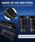 5 Piece Lug Nut Extractor Set With Half Inch Drive For Stripped Nuts And Bolts Includes 17Mm 19Mm 21Mm 22Mm Sockets And Center Punch Bar Impact Twist Socket Kit For Wheel Lock Removal No Nonsense Tool Kit showing CR-MO steel sockets and punch bar.