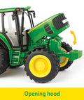 One Sixteenth Scale Big Farm 7430 Tractor With Grain Cart Toy Set Featuring Lights And Sounds For Kids Realistic Farm Playtime, open hood detail