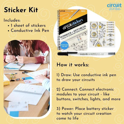 Draw Circuits With Conductive Ink Pen Kit, 11 Electronic Sticker Modules, And A 27 Lesson Workbook For Hands On DIY STEM Fun