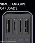 Kickstart Your Daily Hustle With This Professional Four Bay Docking Station Featuring Thunderbolt And USB C Ports For Lightning Fast Offloading, showcasing simultaneous offload slots.