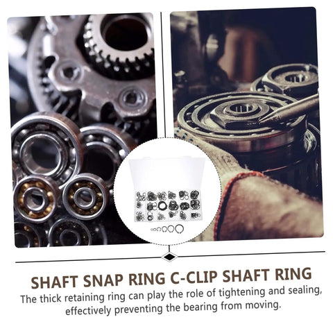 C Type Retaining External Snap Ring Kit In Carbon Steel Shaft Clips for axles with smooth surface, displayed with gears and bearings