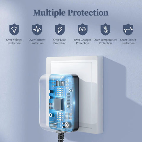 24V 1A Power Adapter With 24W Output Regulated Switching Wall Charger Includes 10 DC Tips Dope Universal Power Supply For 24V Devices Under 1A UL Certified Safe And Reliable For Home Office Travel, wall plug with protection icons