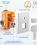 Two Way Shower Diverter Valve Kit With Brushed Nickel Finish Wall Mount Dual Function Shower Mixer One Handle Control Easy Install Replacement Rough In Valves Included components displayed