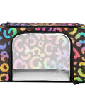Hella Roomy Foldable Storage Bin With Clear Front Window And Top Front Twin Zippers built tough in leopard print rainbow decor 16.9 x 11.4 x 10 inches.