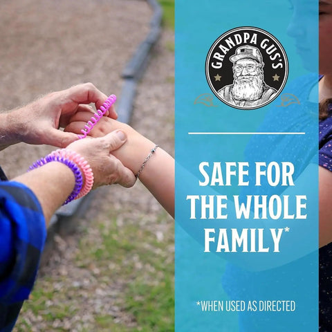 Person wearing Mosquito Repellent Bracelets For Kids And Adults, DEET-Free, Plant-Based Essential Oils, 12 pack.