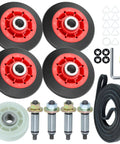 Upgraded Whirlpool Dryer Repair Kit With Hella Durable 4392067 Parts And Wpw10314173 Drum Rollers polished black and red polymer rollers and tools included.