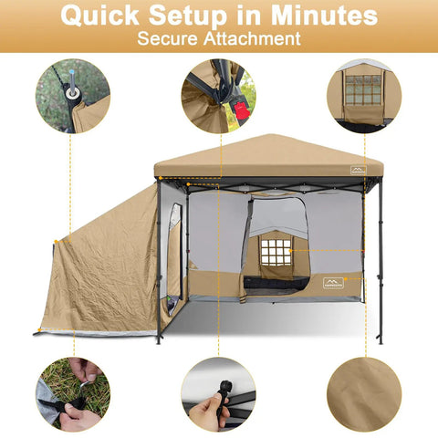Two Person Canopy Side Tent For 10x10 Or 10x20 Gazebos With Mesh Window Easy Up Cube Tent For Camping Showing Installation Steps